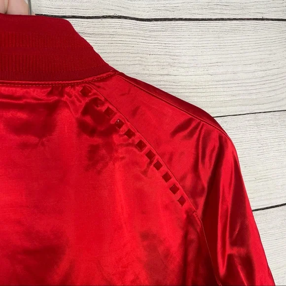 Valentino Red Rockstud Bomber Jacket Satin Studded